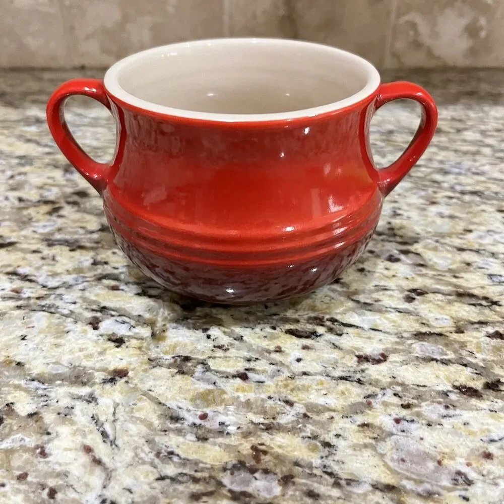 LE CREUSET  Stoneware Mini Bean Pot Soup Crock No Lid Handles Red Ombre